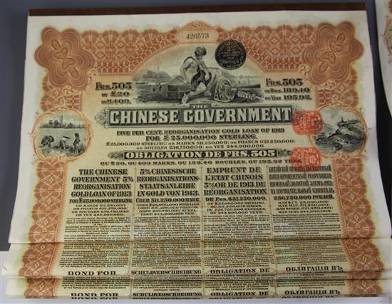 Twelve Republic of China Government loan certificates, dated 1913, (12)